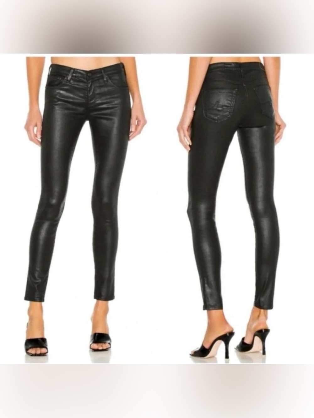 AG The Legging Ankle Super Skinny Ankle Black Coated Jeans, Size 29R